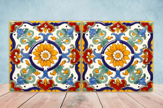 Italian Majolica Tiles - Set of 2 Sicilian Wall Decor Tiles - Kitchen Backsplash Tiles, Table Decorative Tiles, Bathroom Tiles, Coaster