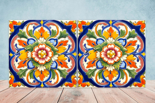 Italian Majolica Tiles - Set of 2 Sicilian Wall Decor Tiles - Kitchen Backsplash Tiles, Table Decorative Tiles, Bathroom Tiles, Coaster