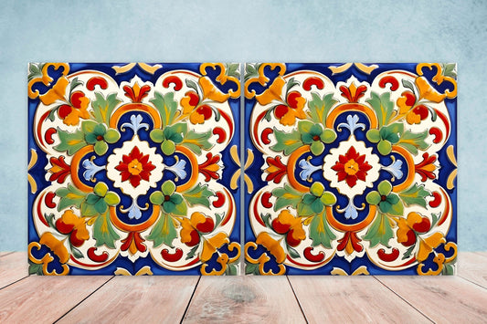 Italian Majolica Tiles - Set of 2 Sicilian Wall Decor Tiles - Kitchen Backsplash Tiles, Table Decorative Tiles, Bathroom Tiles, Coaster
