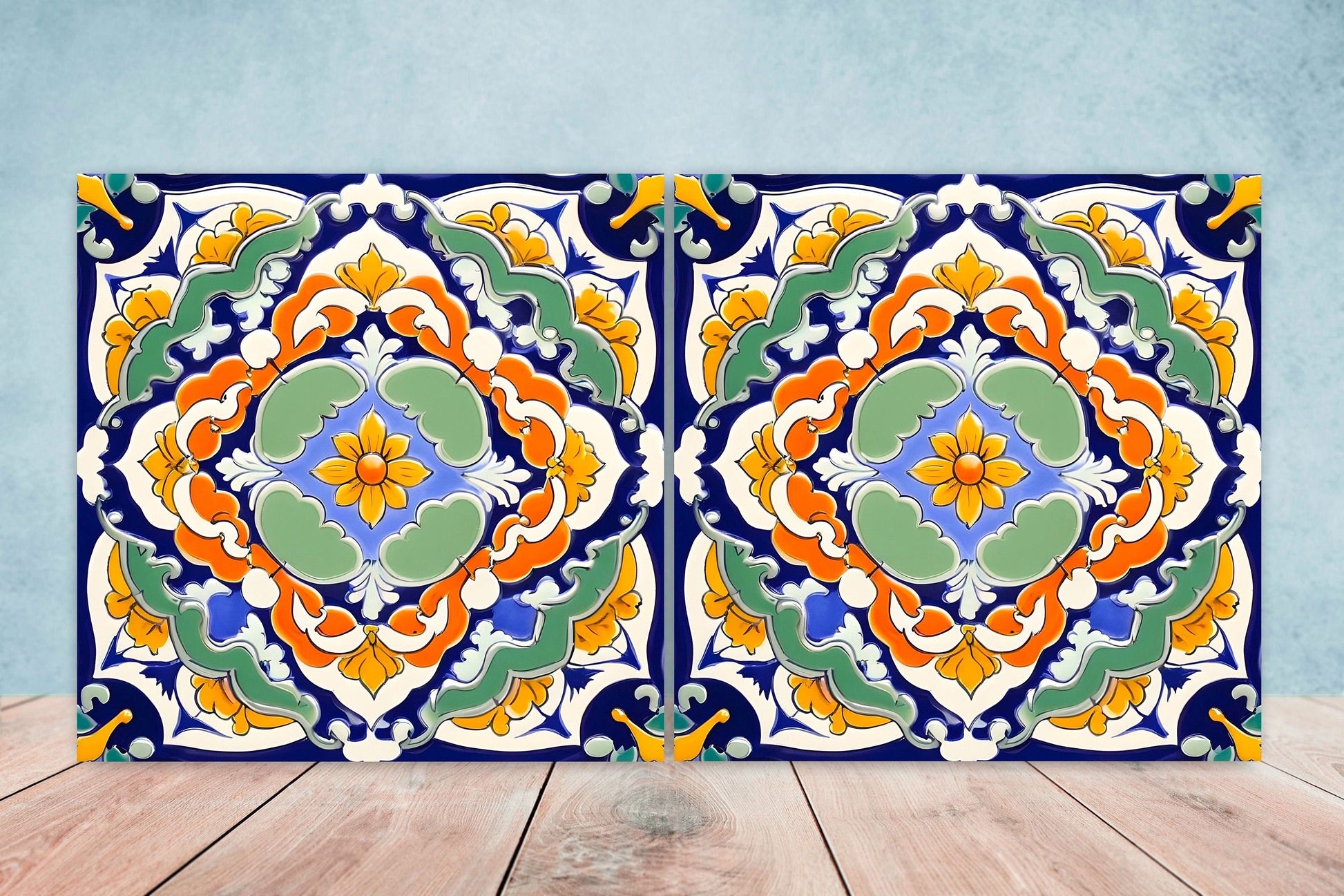 Italian Majolica Tiles - Set of 2 Sicilian Wall Decor Tiles - Kitchen Backsplash Tiles, Table Decorative Tiles, Bathroom Tiles, Coaster