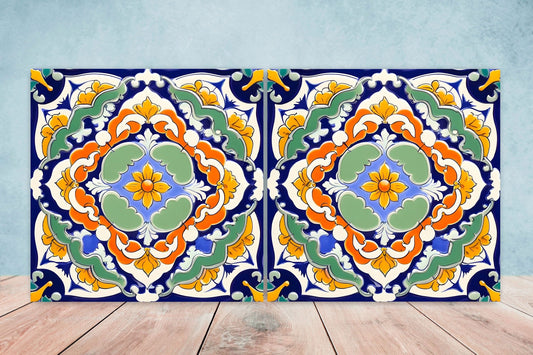 Italian Majolica Tiles - Set of 2 Sicilian Wall Decor Tiles - Kitchen Backsplash Tiles, Table Decorative Tiles, Bathroom Tiles, Coaster