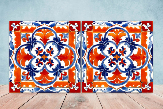 Italian Majolica Tiles - Set of 2 Sicilian Wall Decor Tiles - Kitchen Backsplash Tiles, Table Decorative Tiles, Bathroom Tiles, Coaster