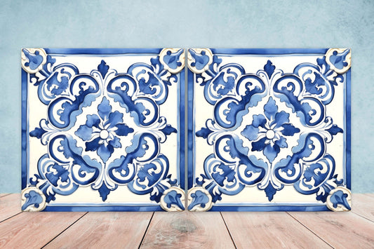 Italian Majolica Tiles - Set of 2 Sicilian Wall Decor Tiles - Kitchen Backsplash Tiles, Table Decorative Tiles, Bathroom Tiles, Coaster