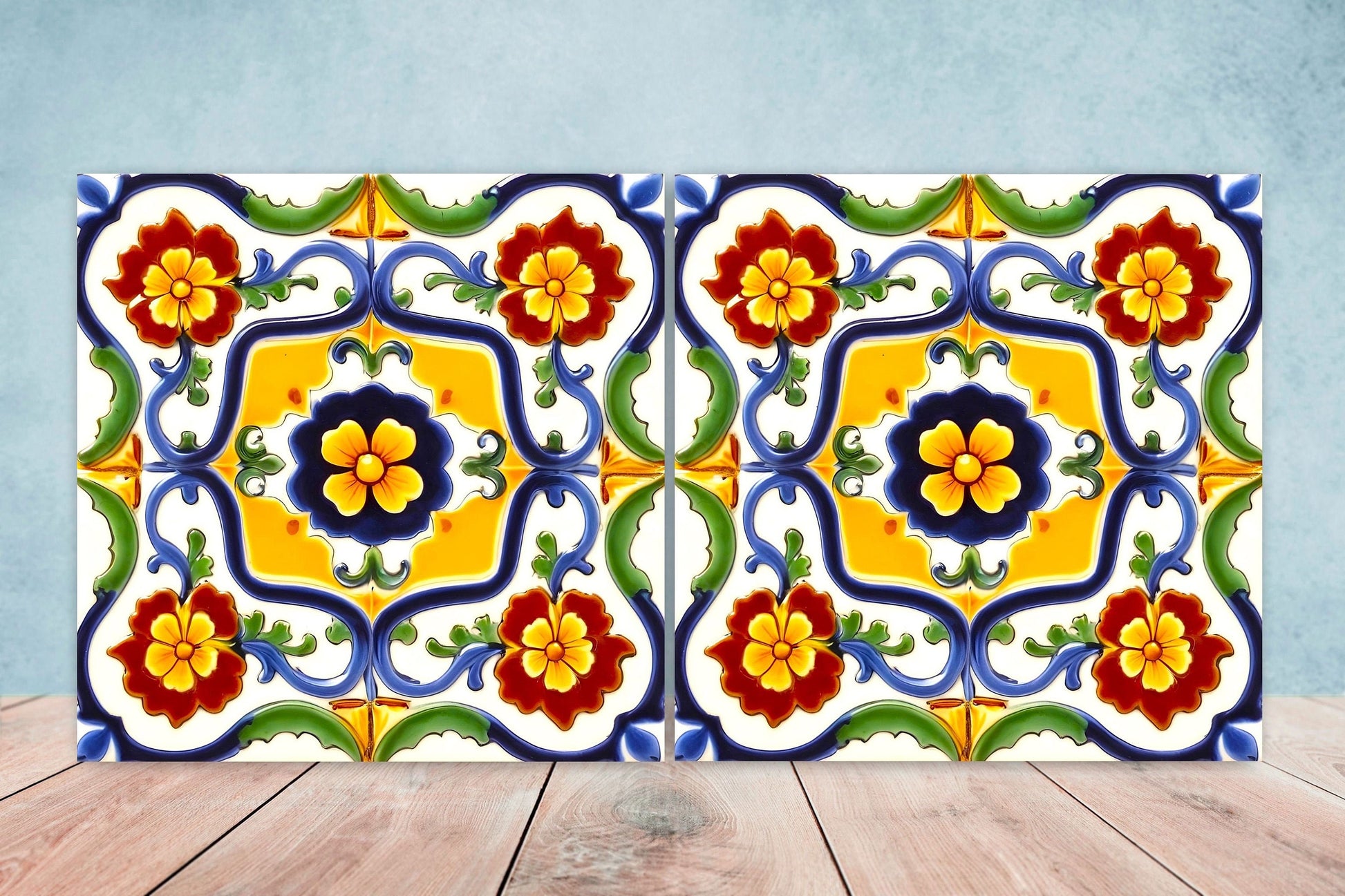 Italian Majolica Tiles - Set of 2 Sicilian Wall Decor Tiles - Kitchen Backsplash Tiles, Table Decorative Tiles, Bathroom Tiles, Coaster