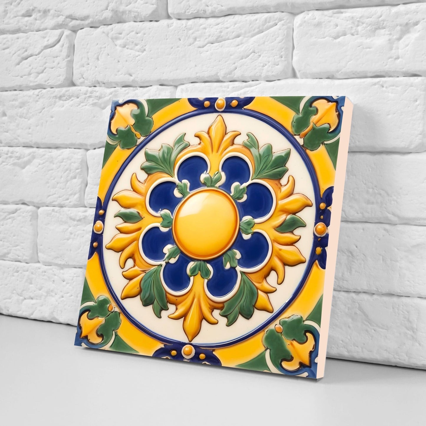 Italian Majolica Tiles - Set of 2 Sicilian Wall Decor Tiles - Kitchen Backsplash Tiles, Table Decorative Tiles, Bathroom Tiles, Coaster