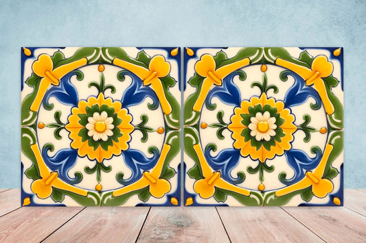 Italian Majolica Tiles - Set of 2 Sicilian Wall Decor Tiles - Kitchen Backsplash Tiles, Table Decorative Tiles, Bathroom Tiles, Coaster
