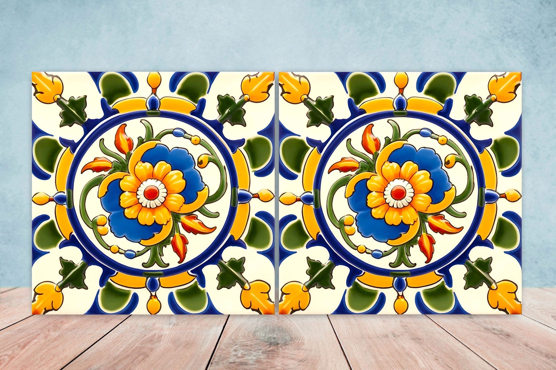 Italian Majolica Tiles - Set of 2 Sicilian Wall Decor Tiles - Kitchen Backsplash Tiles, Table Decorative Tiles, Bathroom Tiles, Coaster