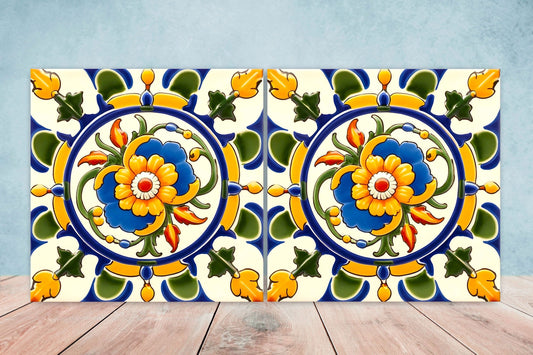 Italian Majolica Tiles - Set of 2 Sicilian Wall Decor Tiles - Kitchen Backsplash Tiles, Table Decorative Tiles, Bathroom Tiles, Coaster