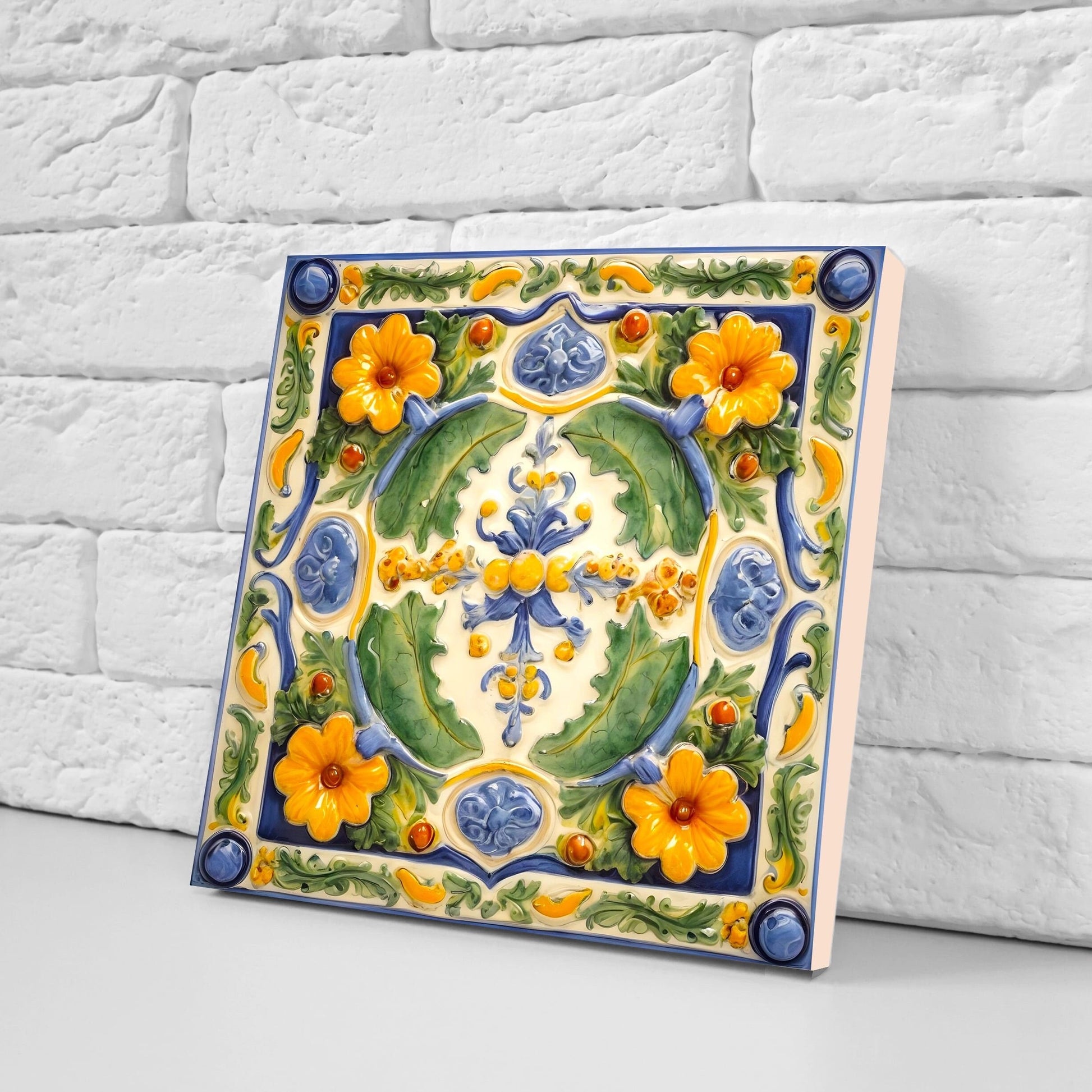Italian Majolica Tiles - Set of 2 Sicilian Wall Decor Tiles - Kitchen Backsplash Tiles, Table Decorative Tiles, Bathroom Tiles, Coaster