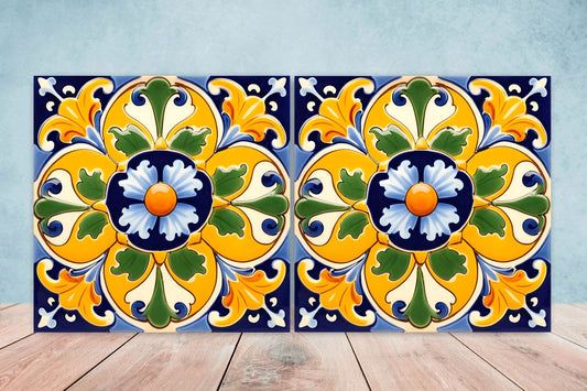 Italian Majolica Tiles - Set of 2 Sicilian Wall Decor Tiles - Kitchen Backsplash Tiles, Table Decorative Tiles, Bathroom Tiles, Coaster
