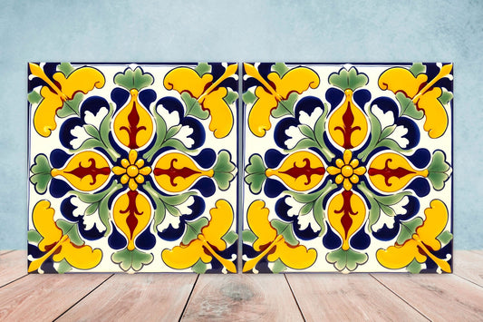 Italian Majolica Tiles - Set of 2 Sicilian Wall Decor Tiles - Kitchen Backsplash Tiles, Table Decorative Tiles, Bathroom Tiles, Coaster