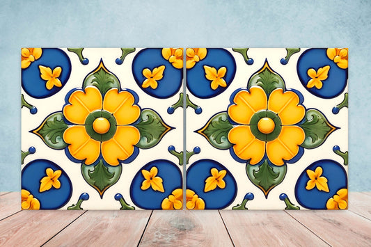 Italian Majolica Tiles - Set of 2 Sicilian Wall Decor Tiles - Kitchen Backsplash Tiles, Table Decorative Tiles, Bathroom Tiles, Coaster