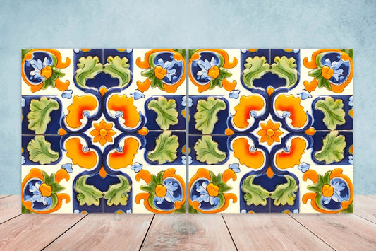 Italian Majolica Tiles - Set of 2 Sicilian Wall Decor Tiles - Kitchen Backsplash Tiles, Table Decorative Tiles, Bathroom Tiles, Coaster