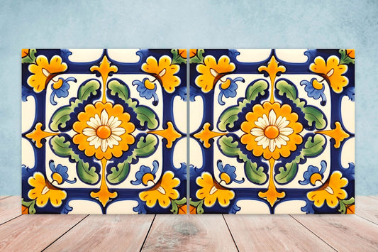 Italian Majolica Tiles - Set of 2 Sicilian Wall Decor Tiles - Kitchen Backsplash Tiles, Table Decorative Tiles, Bathroom Tiles, Coaster