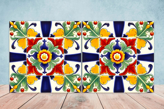 Italian Majolica Tiles - Set of 2 Sicilian Wall Decor Tiles - Kitchen Backsplash Tiles, Table Decorative Tiles, Bathroom Tiles, Coaster