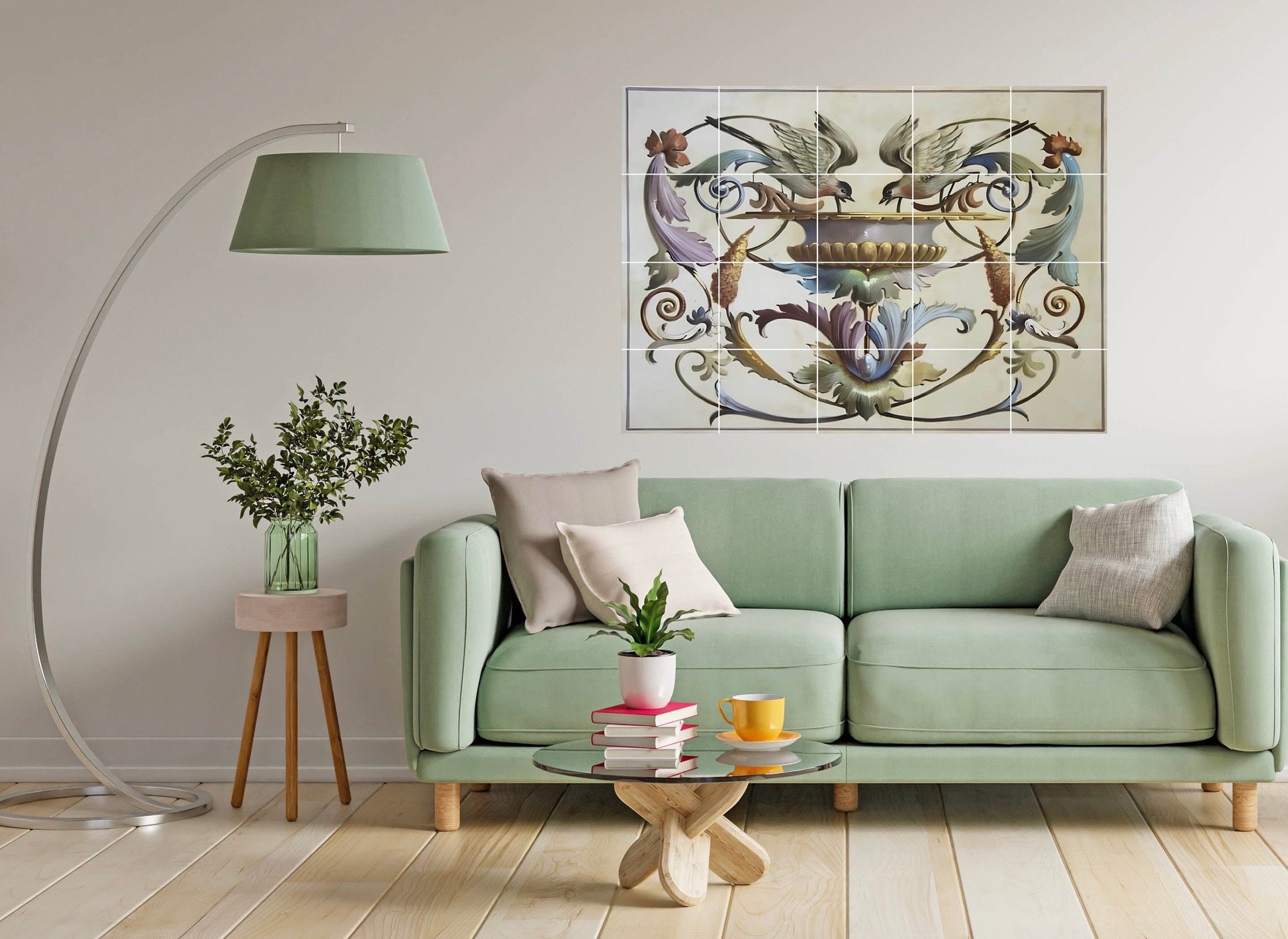 Art Nouveau Bird Ceramic Tile Mural/Mosaic - Bird Mural -Art Nouveau Print - Art Nouveau Wall Art - Bird abd Flower Art Print - Bird Mosaic