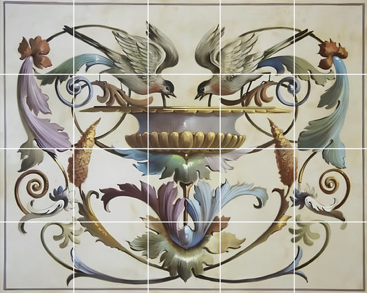 Art Nouveau Bird Ceramic Tile Mural/Mosaic - Bird Mural -Art Nouveau Print - Art Nouveau Wall Art - Bird abd Flower Art Print - Bird Mosaic