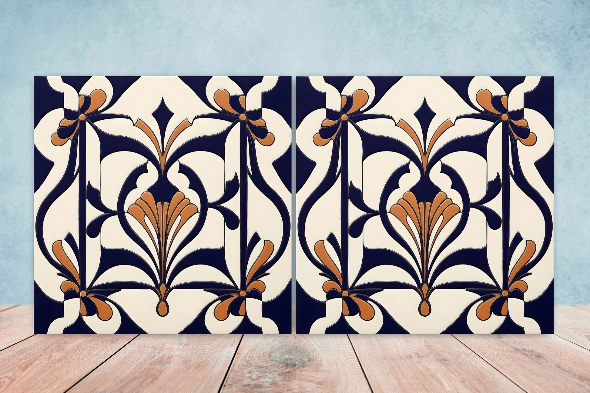 Art Deco Ceramic tiles - Set of 2 Art Deco Wall Decor Geometric Tiles - Kitchen Backsplash Tiles, Table Decorative Tiles, Bathroom Tiles