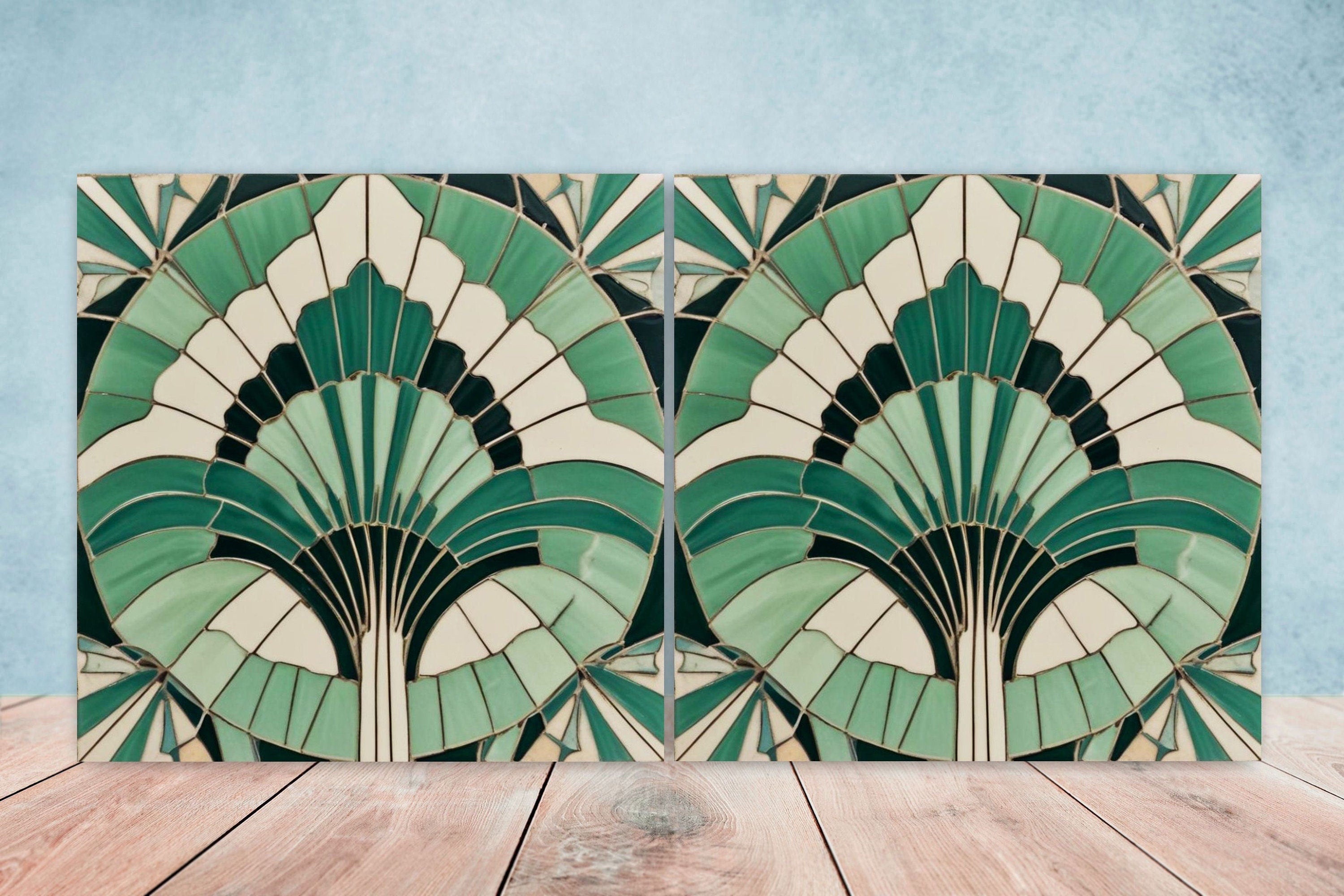 Art Deco Ceramic tiles - Set of 2 Art Deco Wall Decor Geometric Tiles ...