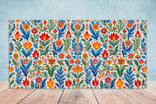 Mexican Ceramic tiles - Set of 2 Mexican Folk design Wall Decor Tiles, Flower Tiles, Floral Print - Kitchen Backsplash Tiles, Bathroom Tiles