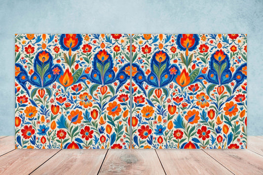 Mexican Ceramic tiles - Set of 2 Mexican Folk design Wall Decor Tiles, Flower Tiles, Floral Print - Kitchen Backsplash Tiles, Bathroom Tiles
