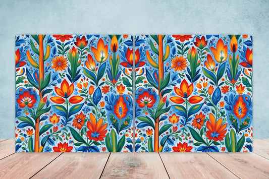 Mexican Ceramic tiles - Set of 2 Mexican Folk design Wall Decor Tiles, Flower Tiles, Floral Print - Kitchen Backsplash Tiles, Bathroom Tiles