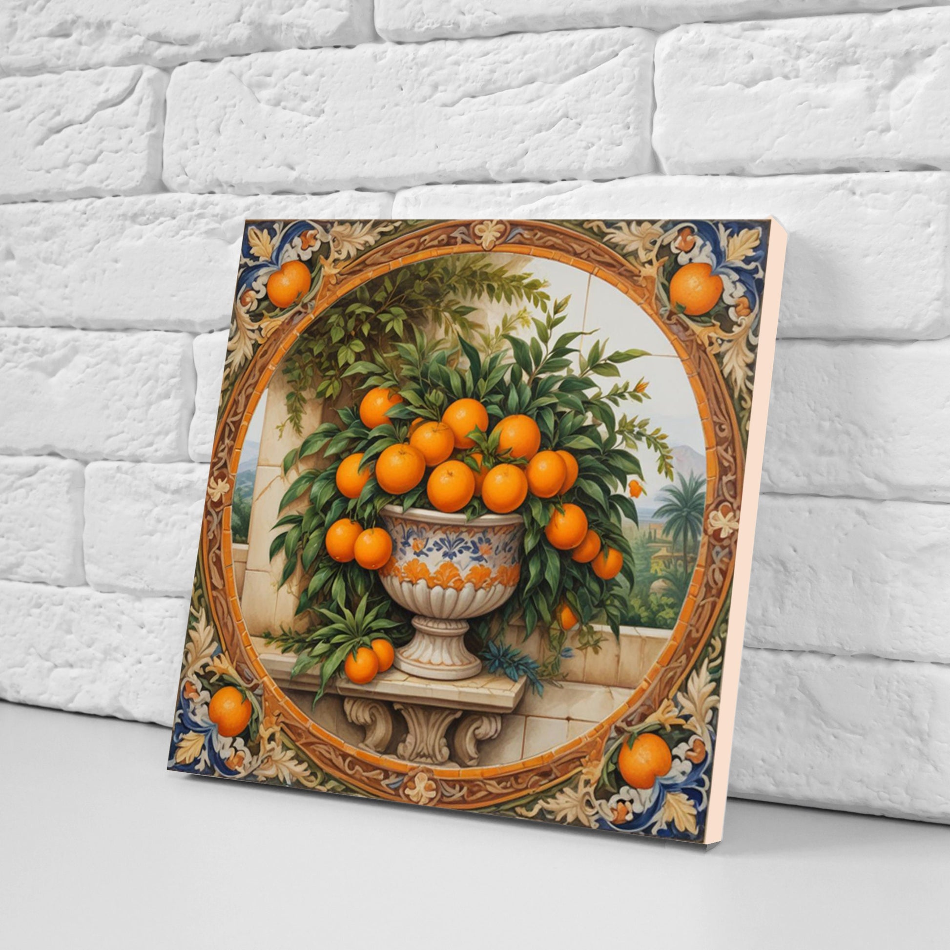 Italian Majolica Oranges Tiles -Set of 3 Italian Wall Decor Tiles -Kitchen Backsplash Tiles, Table Decorative Tiles, Bathroom Tiles, Coaster