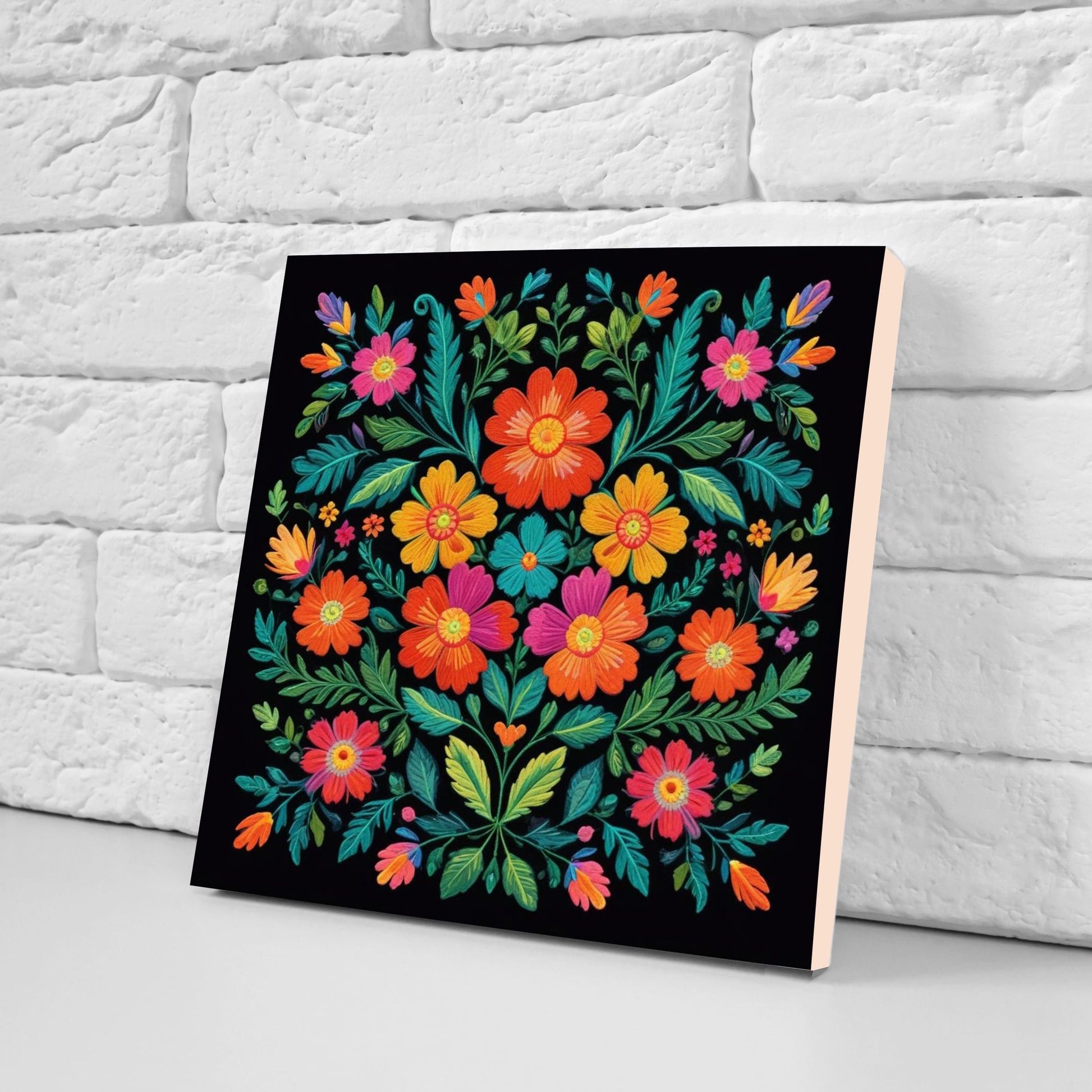 Mexican Ceramic tiles - Set of 2 Mexican Folk design Wall Decor Tiles, Flower Tiles, Floral Print - Kitchen Backsplash Tiles, Bathroom Tiles