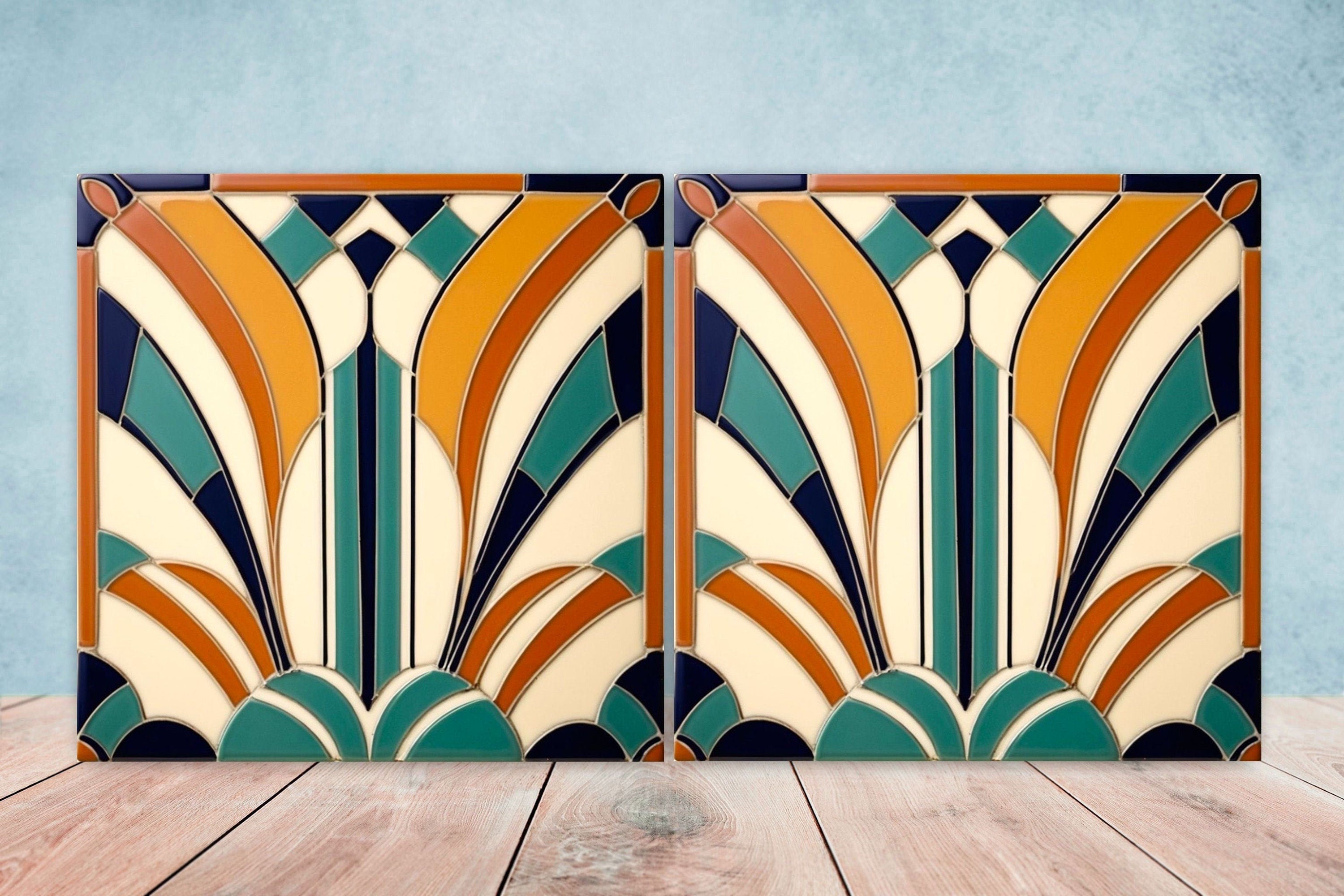 Art Deco Ceramic tiles - Set of 2 Art Deco Wall Decor Geometric Tiles ...