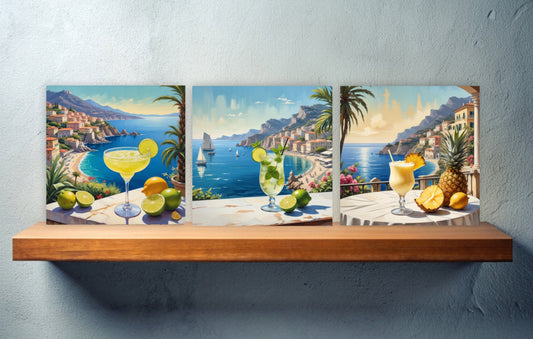 Italian Majolica Tiles - Set of 3 Italian Wall Decor Tiles - Kitchen Backsplash Tiles, Table Decorative Tiles, Bathroom Tiles, Coaster