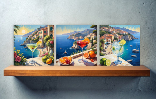 Italian Majolica Tiles - Set of 3 Italian Wall Decor Tiles - Kitchen Backsplash Tiles, Table Decorative Tiles, Bathroom Tiles, Coaster