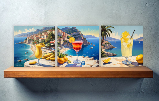 Italian Majolica Tiles - Set of 3 Italian Wall Decor Tiles - Kitchen Backsplash Tiles, Table Decorative Tiles, Bathroom Tiles, Coaster
