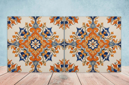 Spanish Ceramic Tiles - Set of 2 Spanish Wall Decor Tiles - Kitchen Backsplash Tiles, Table Decorative Tiles, Bathroom Tiles, Coaster
