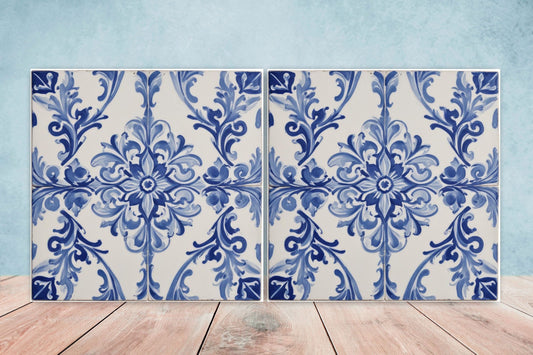 Spanish Ceramic Tiles - Set of 2 Spanish Wall Decor Tiles - Kitchen Backsplash Tiles, Table Decorative Tiles, Bathroom Tiles, Coaster