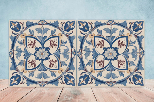 Spanish Ceramic Tiles - Set of 2 Spanish Wall Decor Tiles - Kitchen Backsplash Tiles, Table Decorative Tiles, Bathroom Tiles, Coaster