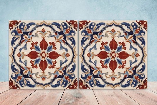 Spanish Ceramic Tiles - Set of 2 Spanish Wall Decor Tiles - Kitchen Backsplash Tiles, Table Decorative Tiles, Bathroom Tiles, Coaster