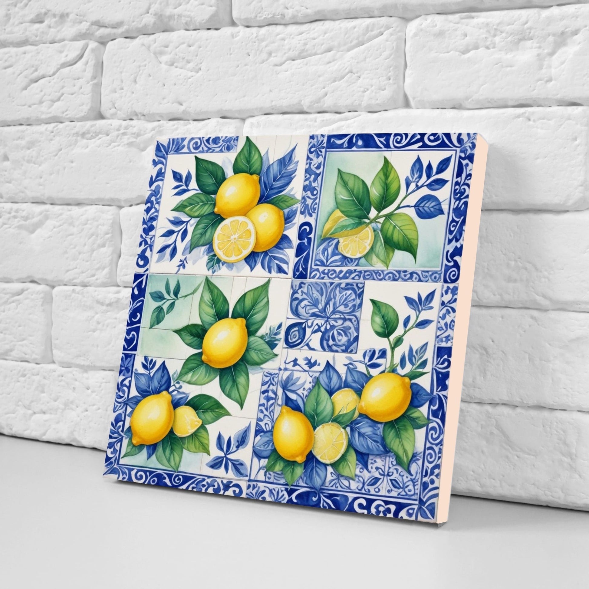 Italian Majolica Lemon Tiles - Set of 2 Italian Wall Decor Tiles - Kitchen Backsplash Tiles, Table Decorative Tiles, Bathroom Tiles, Coaster