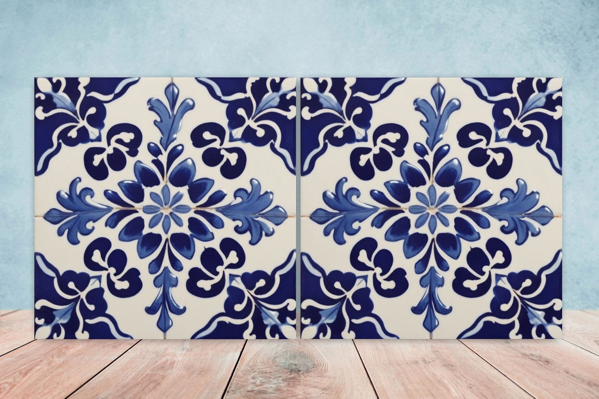 Spanish Ceramic Flower Tiles - Set of 2 Spanish Wall Decor Tiles - Kitchen Backsplash Tiles, Table Decorative Tiles, Bathroom Tiles, Coaster