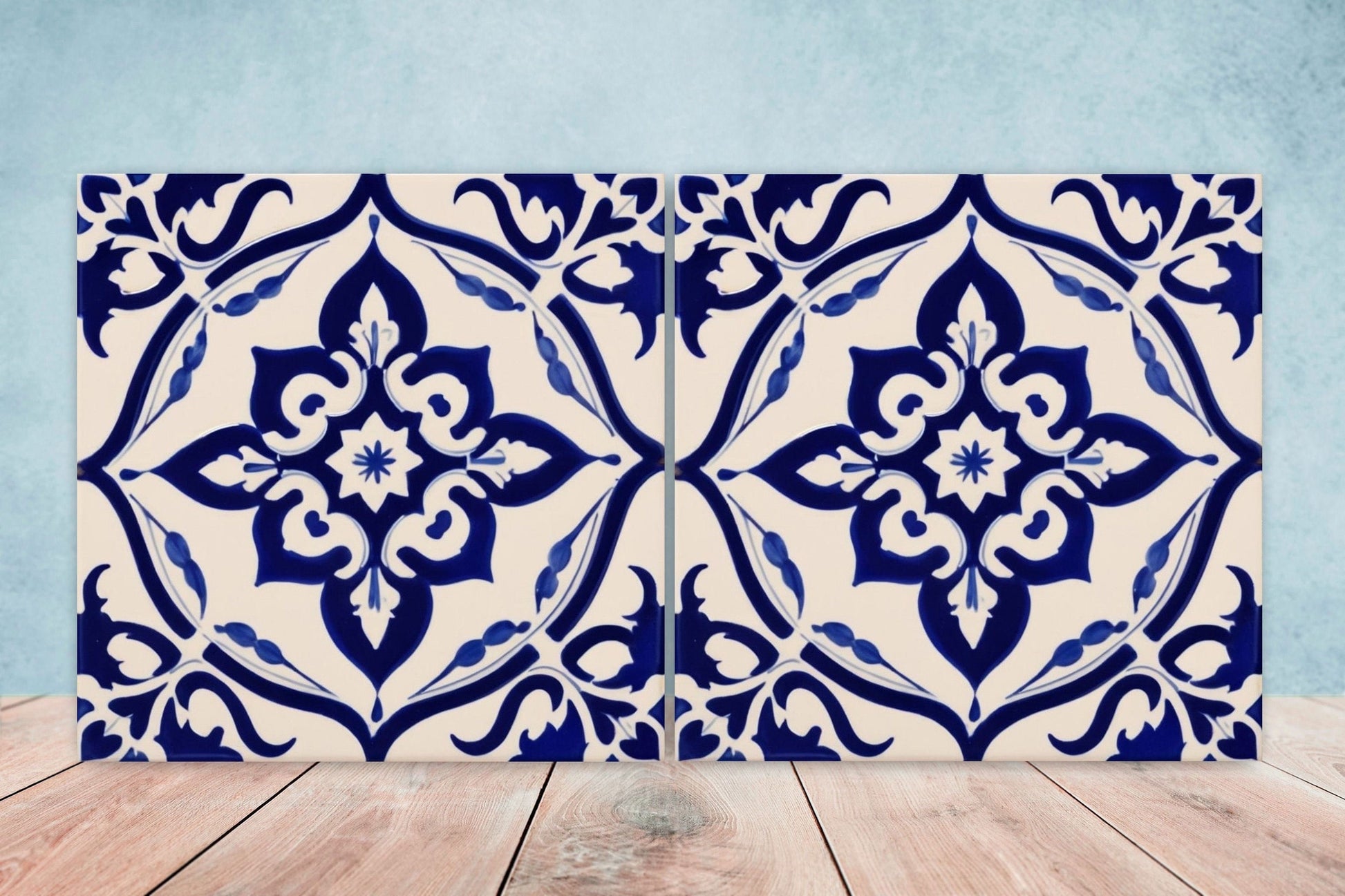 Spanish Ceramic Flower Tiles - Set of 2 Spanish Wall Decor Tiles - Kitchen Backsplash Tiles, Table Decorative Tiles, Bathroom Tiles, Coaster