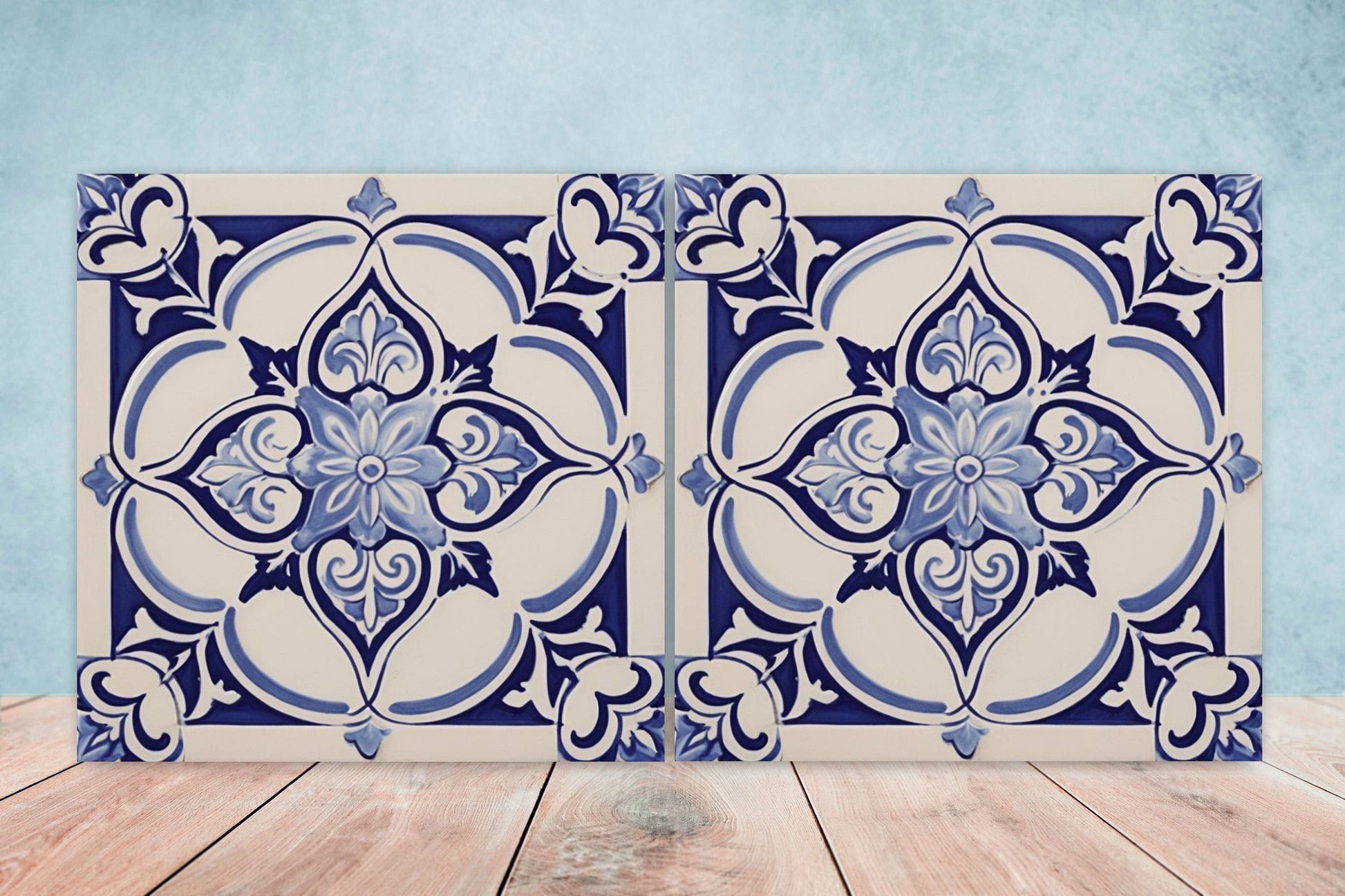 Spanish Ceramic Flower Tiles - Set of 2 Spanish Wall Decor Tiles - Kitchen Backsplash Tiles, Table Decorative Tiles, Bathroom Tiles, Coaster