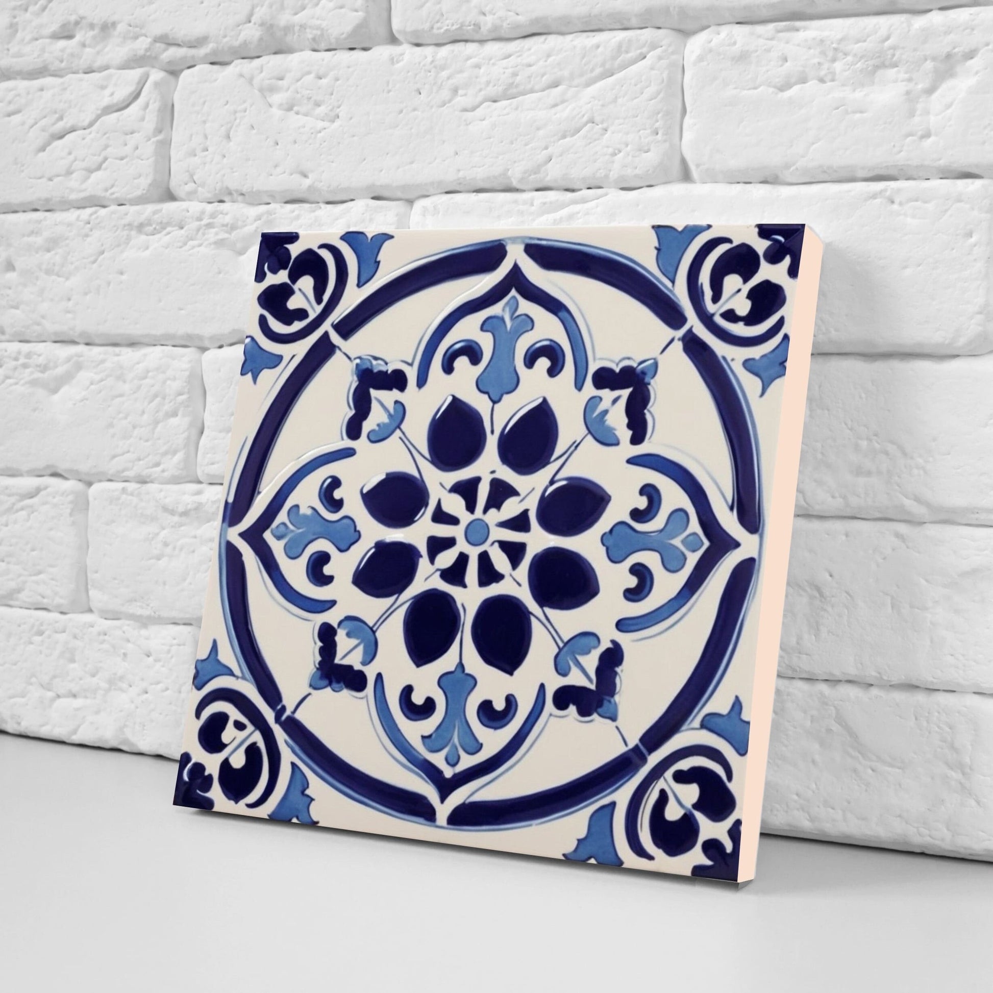 Spanish Ceramic Flower Tiles - Set of 2 Spanish Wall Decor Tiles - Kitchen Backsplash Tiles, Table Decorative Tiles, Bathroom Tiles, Coaster