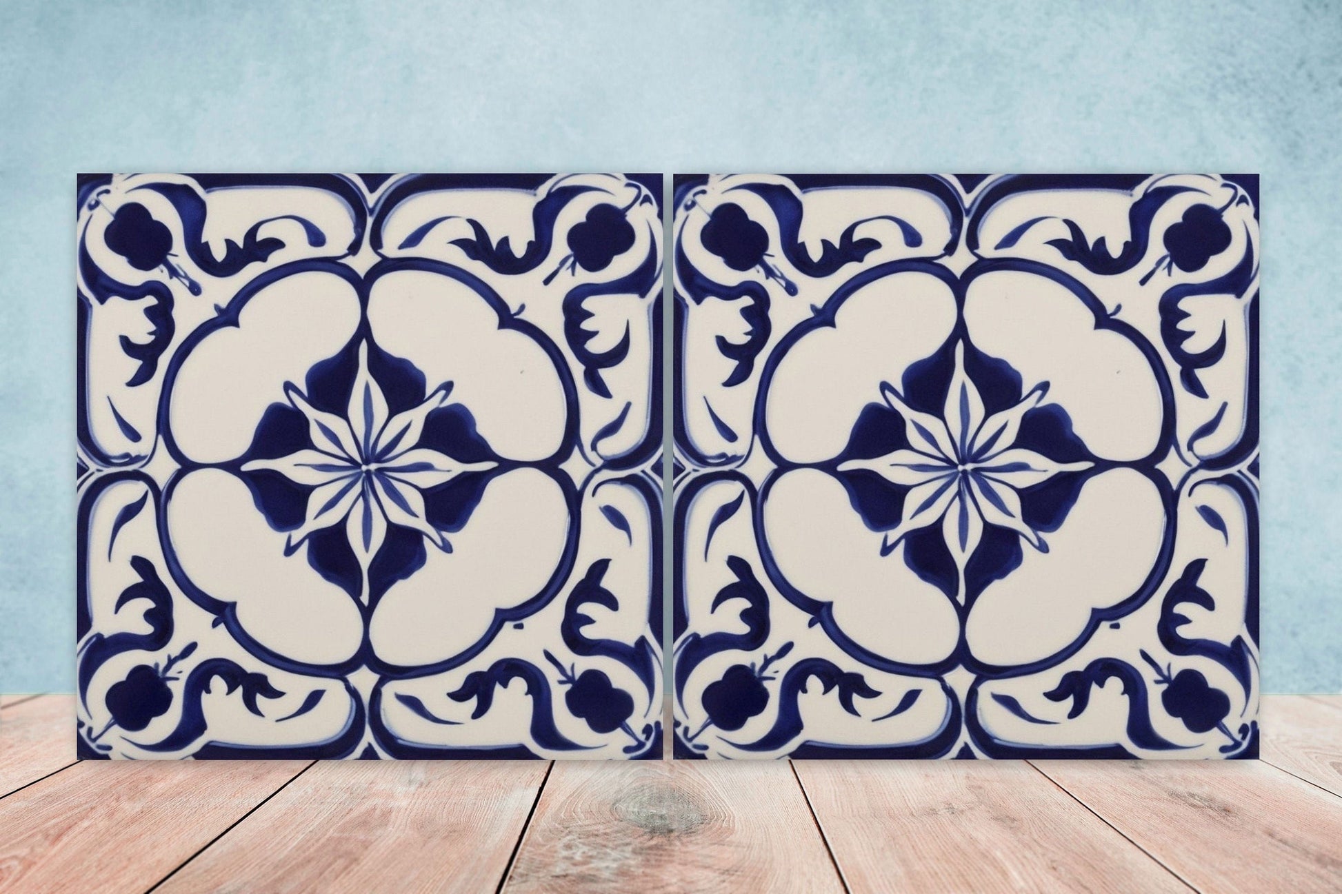Spanish Ceramic Flower Tiles - Set of 2 Spanish Wall Decor Tiles - Kitchen Backsplash Tiles, Table Decorative Tiles, Bathroom Tiles, Coaster
