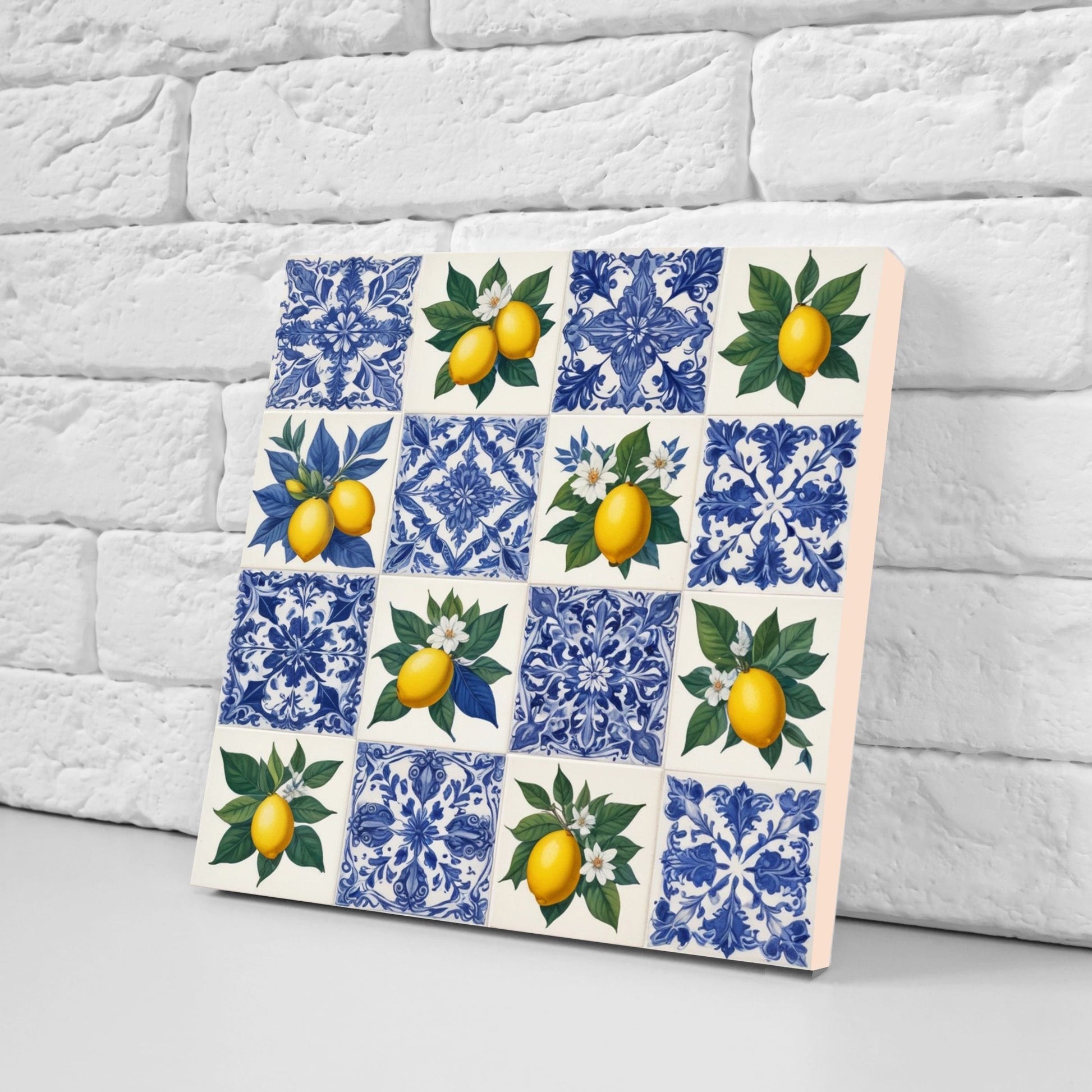 Italian Majolica Lemon Tiles - Set of 2 Italian Wall Decor Tiles - Kitchen Backsplash Tiles, Table Decorative Tiles, Bathroom Tiles, Coaster