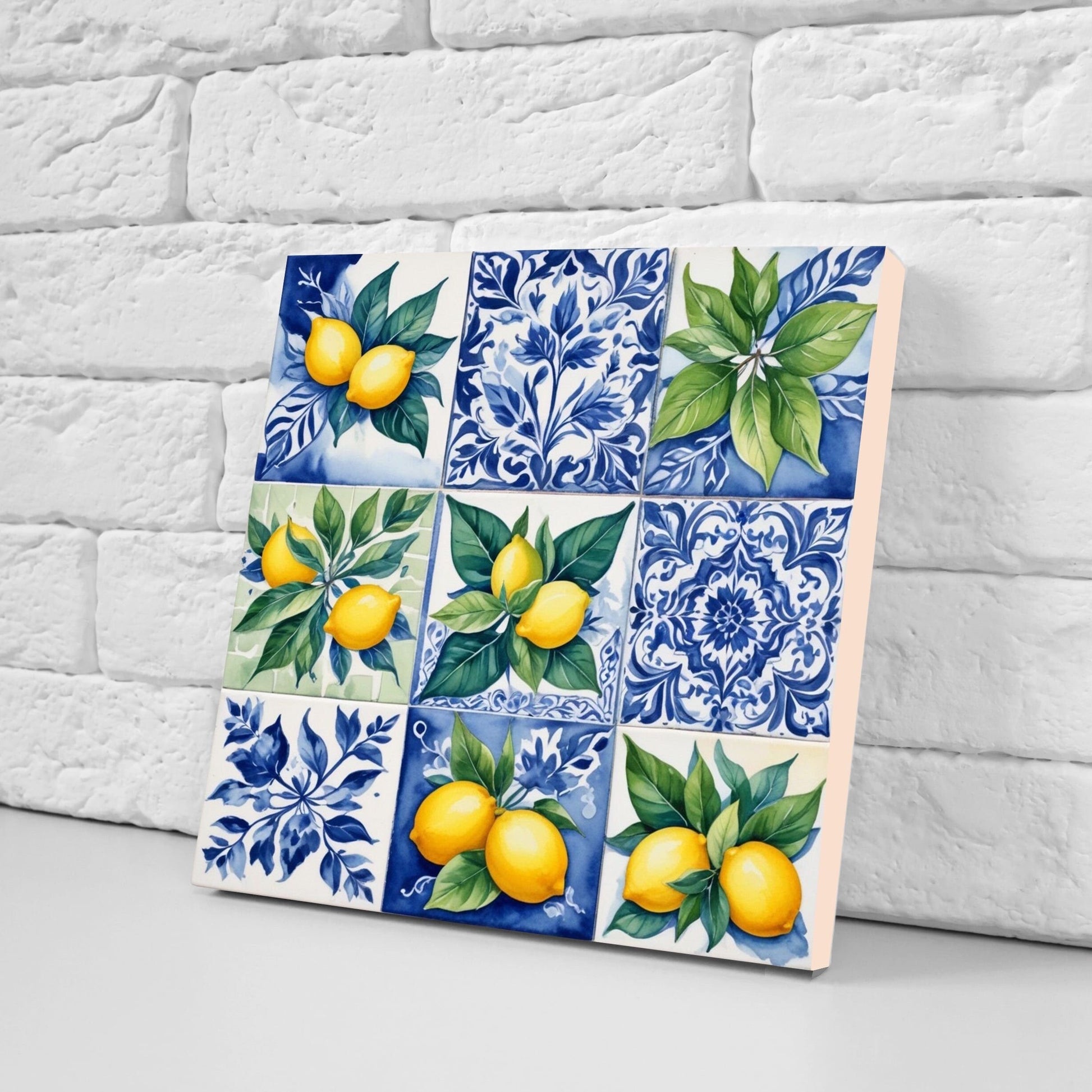 Italian Majolica Lemon Tiles - Set of 2 Italian Wall Decor Tiles - Kitchen Backsplash Tiles, Table Decorative Tiles, Bathroom Tiles, Coaster