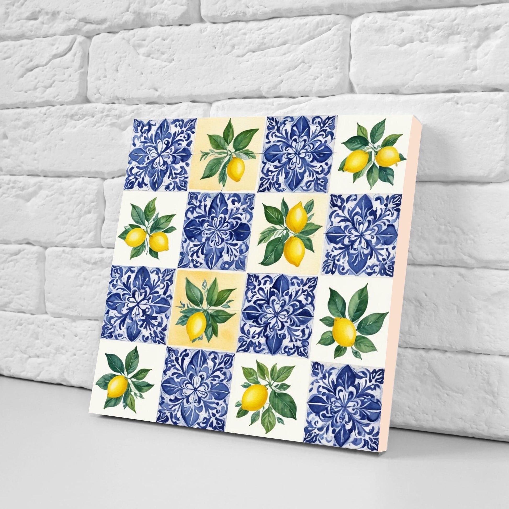 Italian Majolica Lemon Tiles - Set of 2 Italian Wall Decor Tiles - Kitchen Backsplash Tiles, Table Decorative Tiles, Bathroom Tiles, Coaster