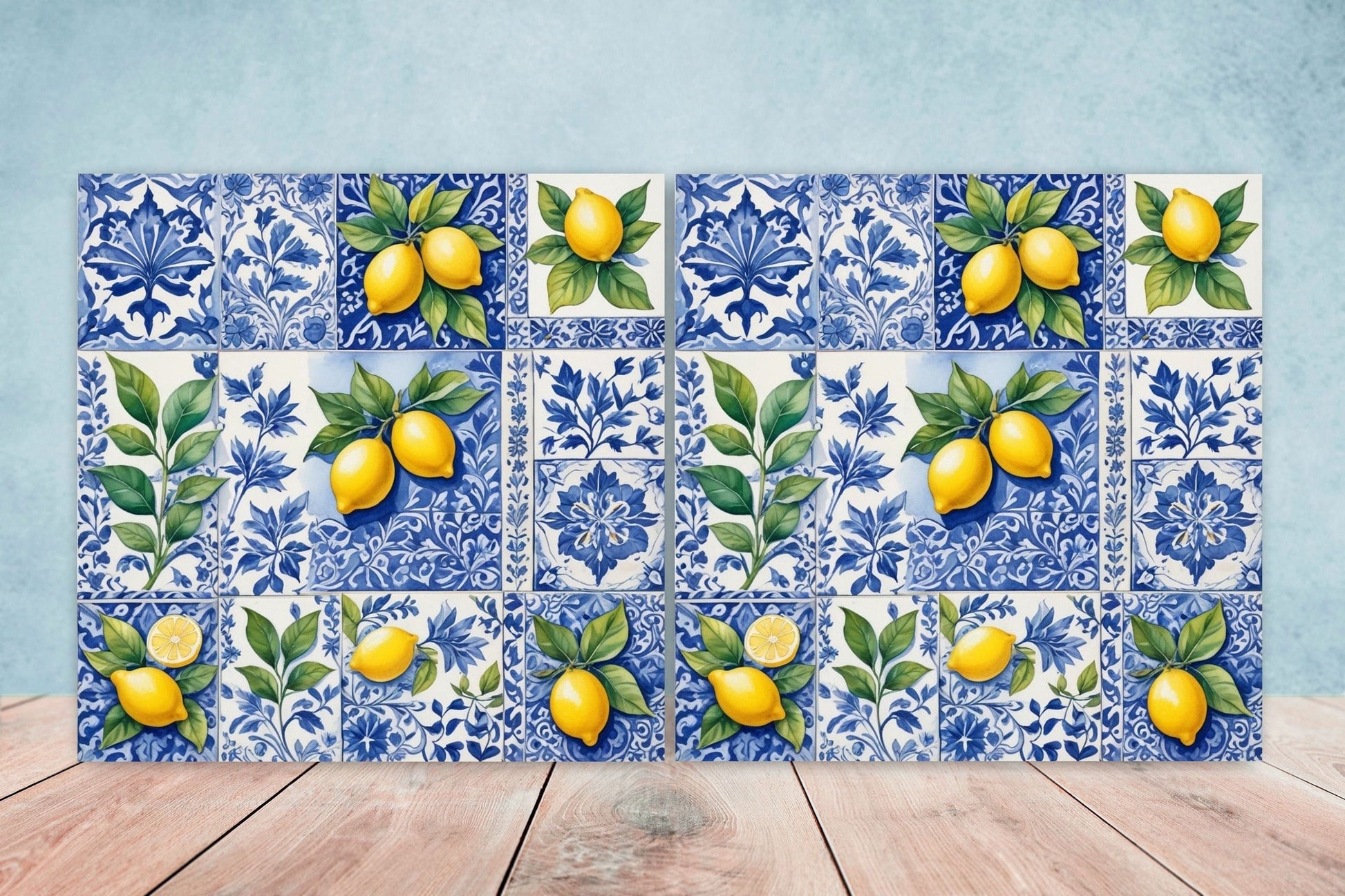Italian Majolica Lemon Tiles - Set of 2 Italian Wall Decor Tiles - Kitchen Backsplash Tiles, Table Decorative Tiles, Bathroom Tiles, Coaster