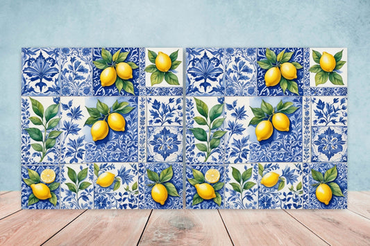 Italian Majolica Lemon Tiles - Set of 2 Italian Wall Decor Tiles - Kitchen Backsplash Tiles, Table Decorative Tiles, Bathroom Tiles, Coaster