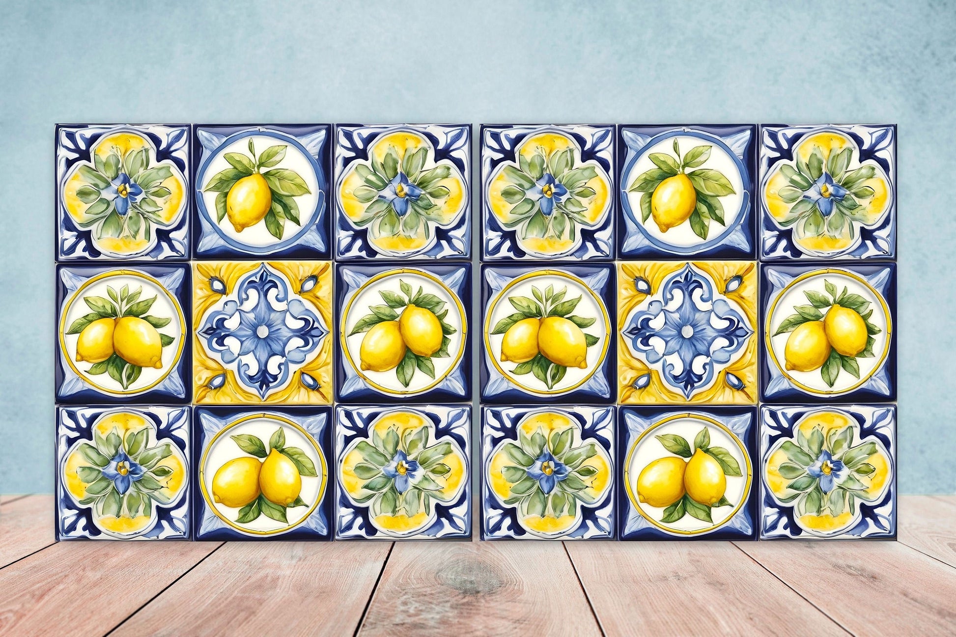 Italian Majolica Lemon Tiles - Set of 2 Italian Wall Decor Tiles - Kitchen Backsplash Tiles, Table Decorative Tiles, Bathroom Tiles, Coaster