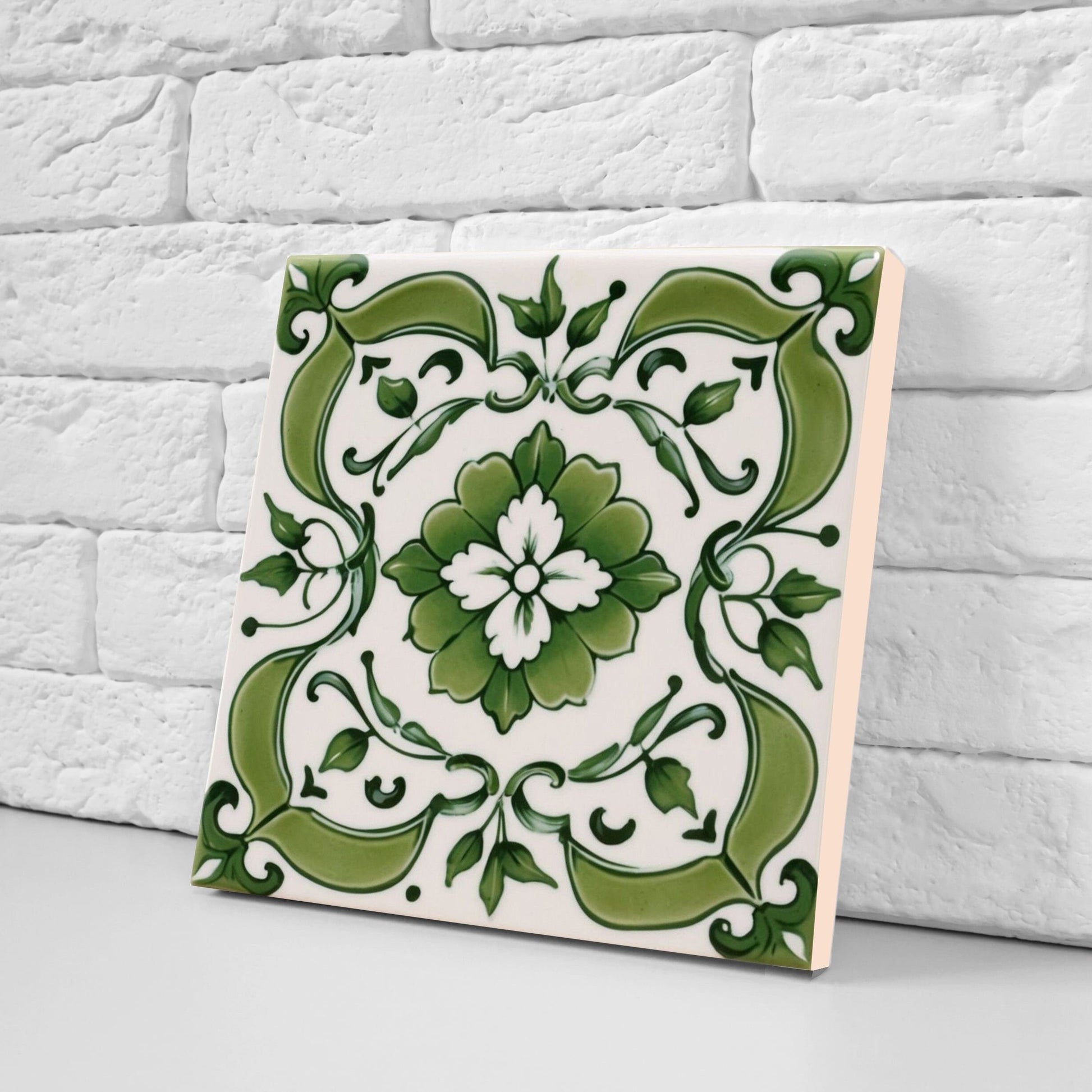 Spanish Ceramic Flower Tiles - Set of 2 Spanish Wall Decor Tiles - Kitchen Backsplash Tiles, Table Decorative Tiles, Bathroom Tiles, Coaster