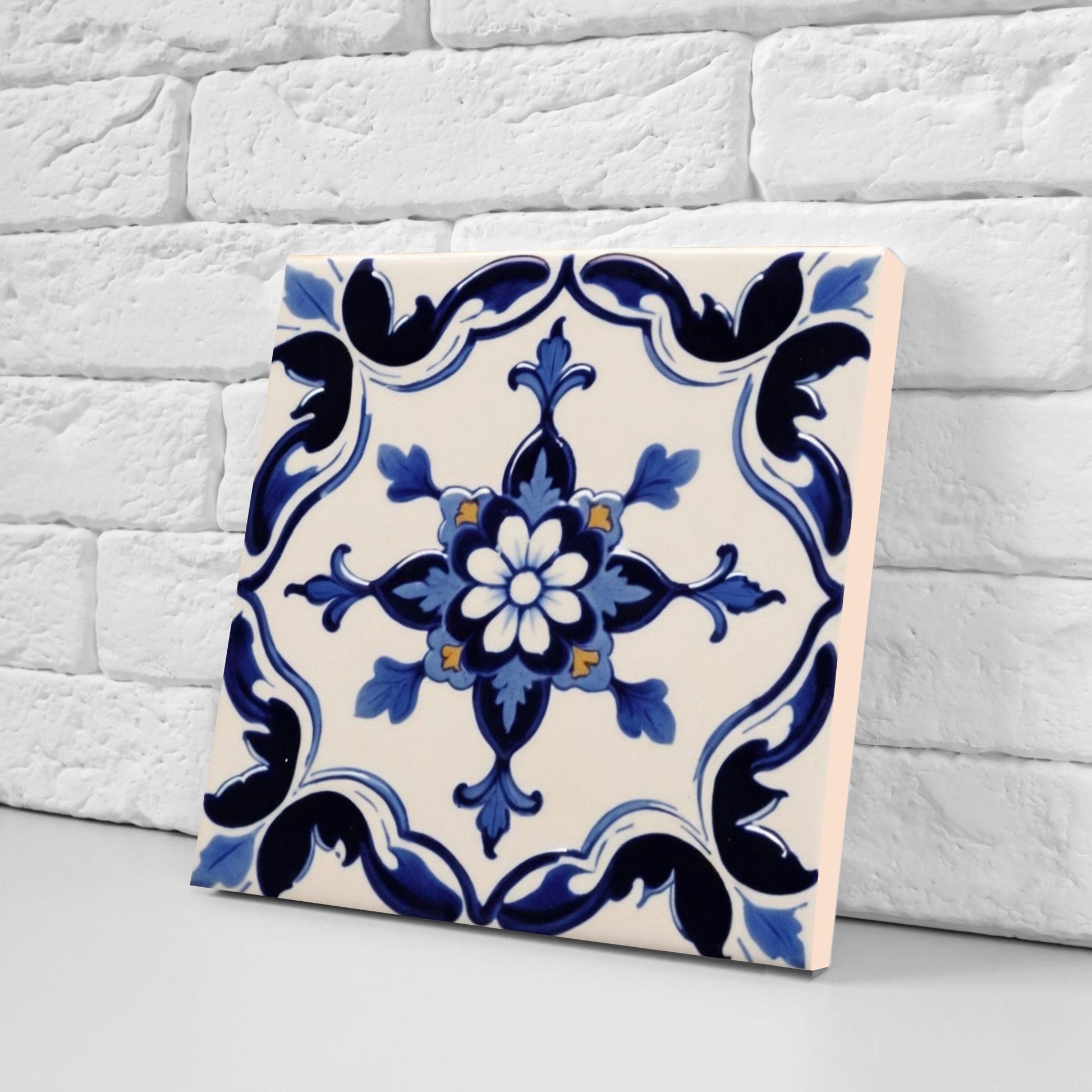 Spanish Ceramic Flower Tiles - Set of 2 Spanish Wall Decor Tiles - Kitchen Backsplash Tiles, Table Decorative Tiles, Bathroom Tiles, Coaster